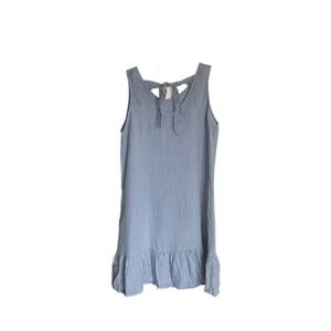 Terzo Millennio Blue Linen Sleeveless Tie Back Ruffles Dress Women’s Medium